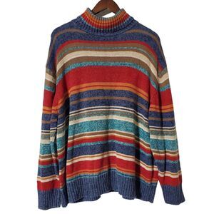 Mountain Lake Striped Turtleneck Sweater 3X Ribbed Long Sleeve Outdoor Womens